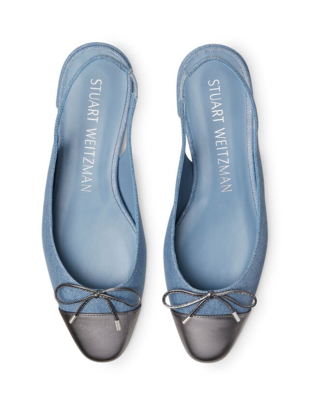 New Stuart Weitzman Sleek Bow Slingback Flat Metallic Denim Sz 7.5 - Picture 2 of 15